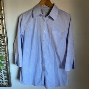 🧡 3/15 Banana Republic Stretch Light Blue Check Shirt Women's 10